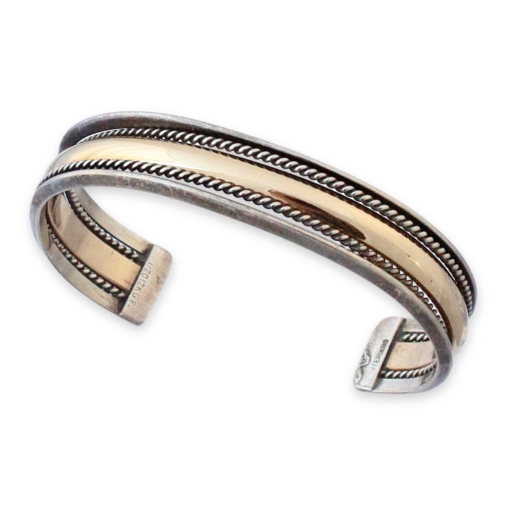 Vintage Sterling Silver & 12K Gold Filled Cuff Bracelet Two Tone Native American